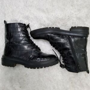 Croc Embossed Combat Boots